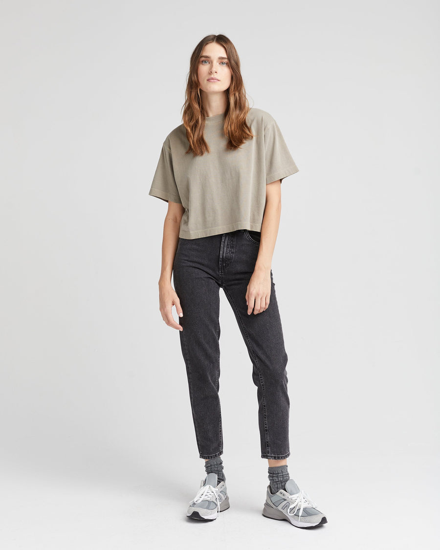 Women's Relaxed Crop Tee - Warm Grey