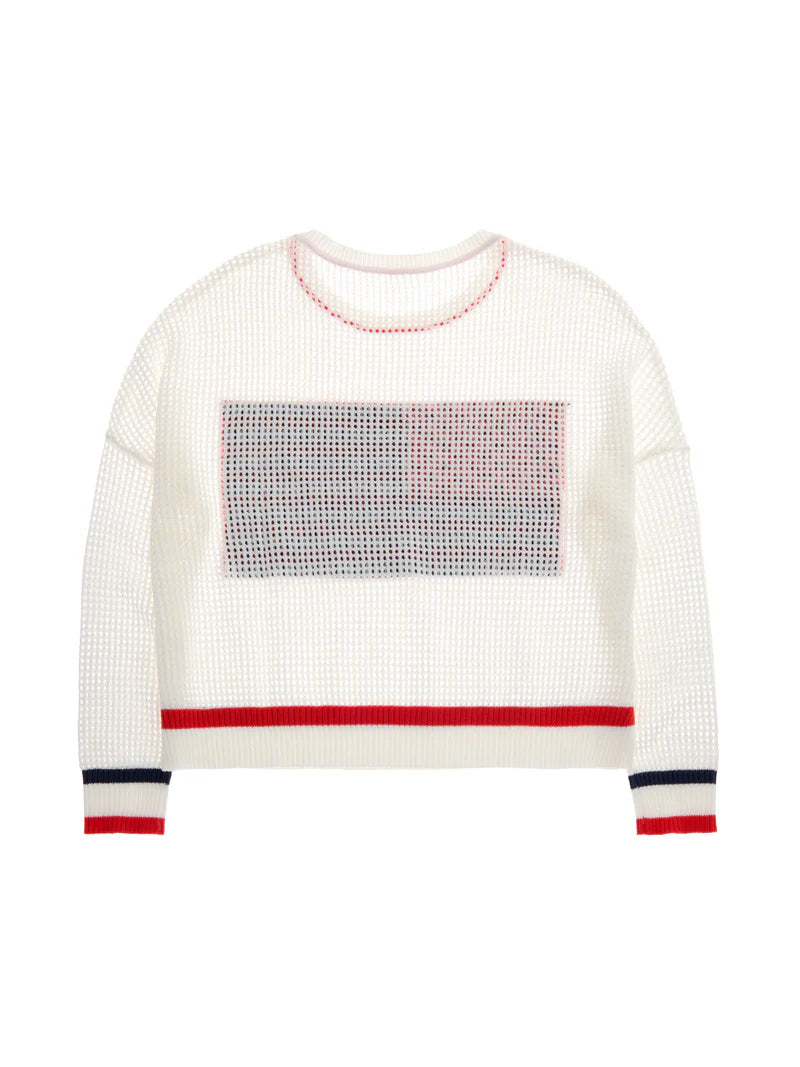 American Flag Mesh Sweater, White