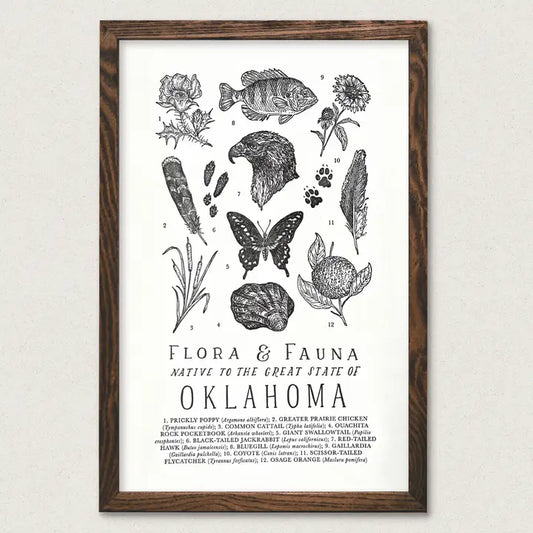 Hand-Illustrated Oklahoma Field Guide Art Print - 11x17