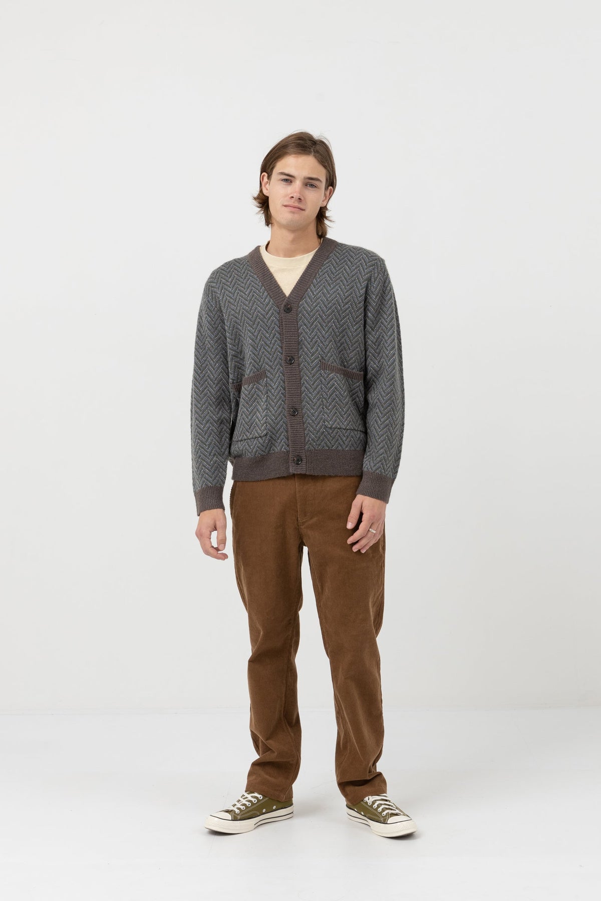 Mohair Herringbone Cardigan - Pacific