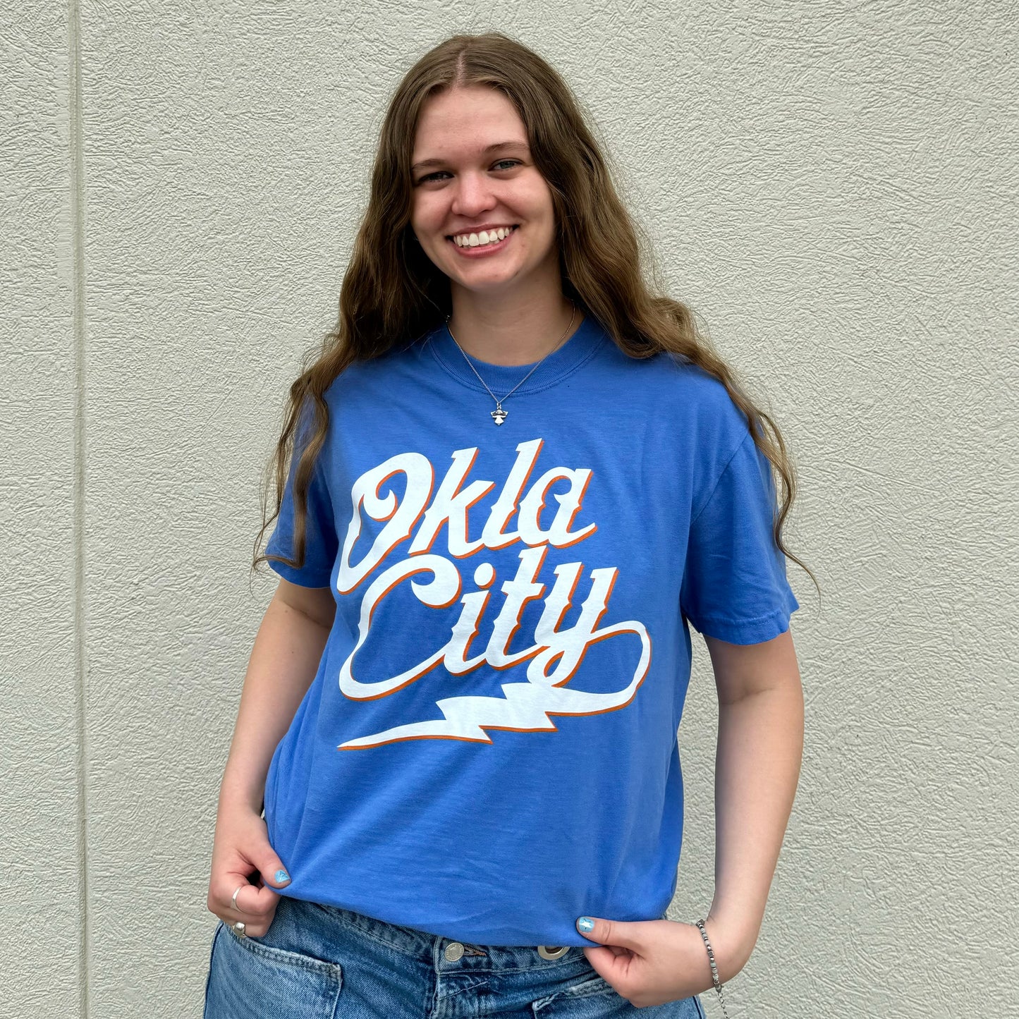 Okla City Bolt Script Tee - Mystic Blue