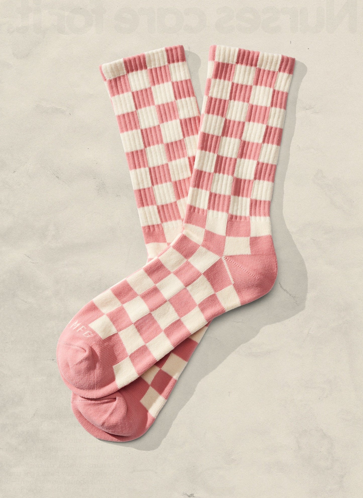 Kids Checkerboard Crew Socks - Blush/Cream