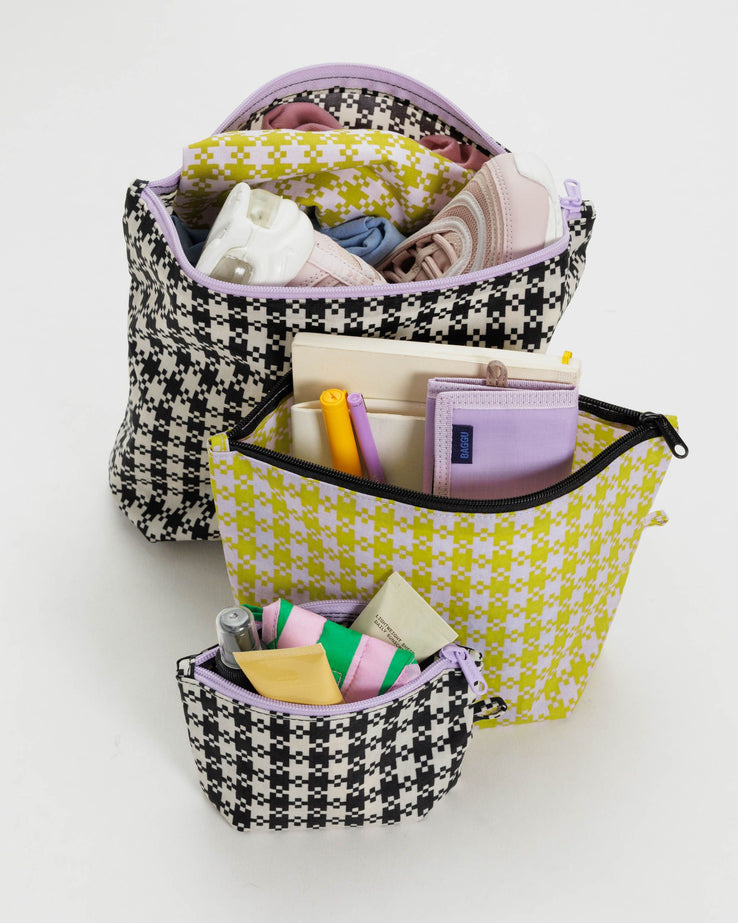 Go Pouch Set - Black Pistachio Pixel Gingham