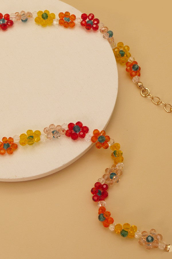 Beaded Choker Flower Necklace