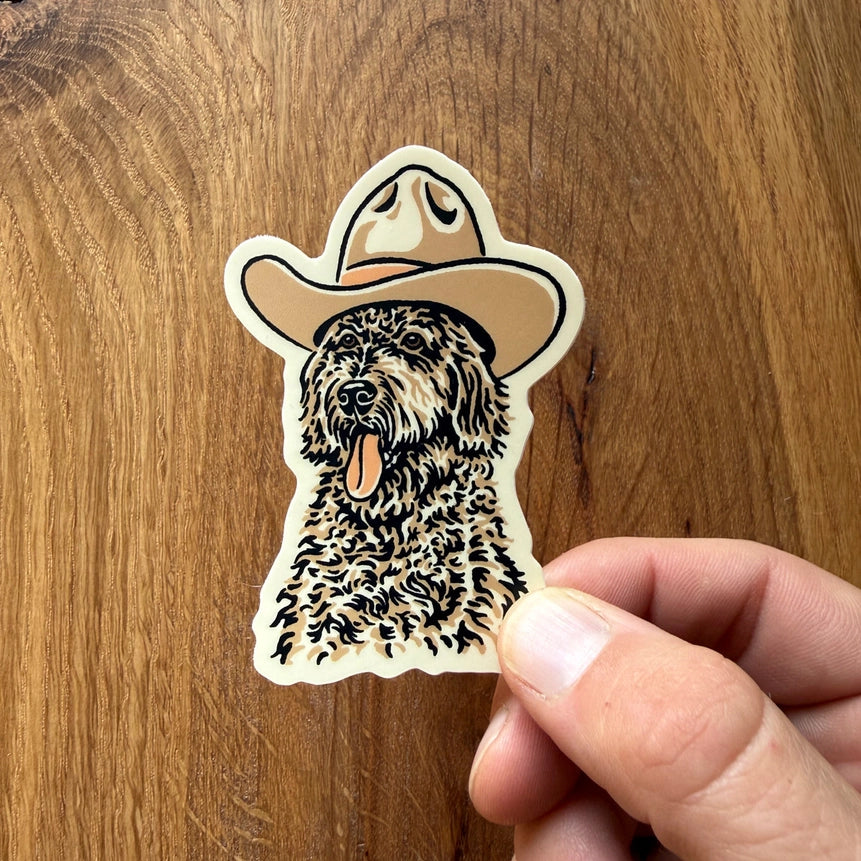 Goldendoodle Cowdog - Vinyl Cowboy Dog Sticker 3"