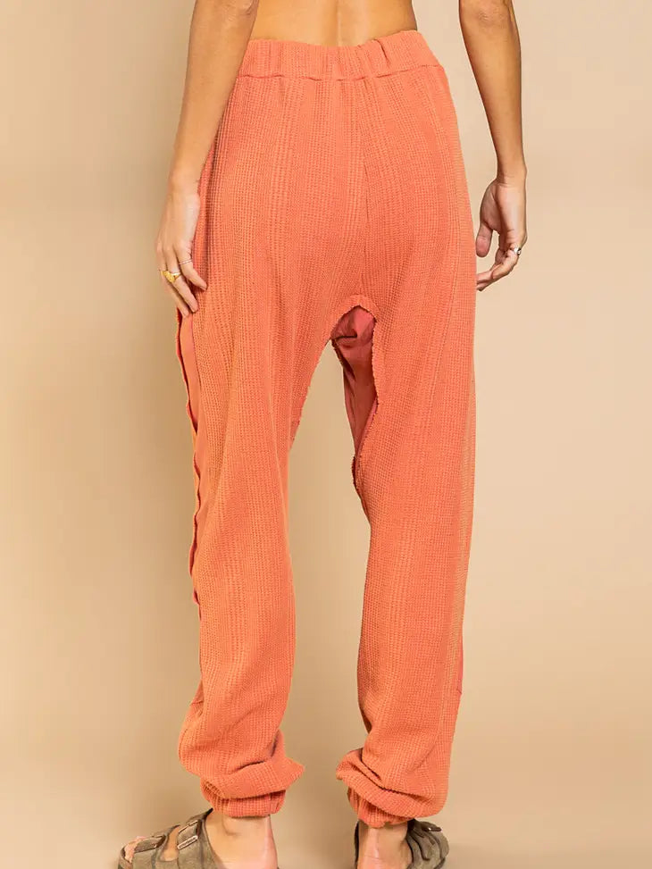 Loose Fit Waffle Pants - Salmon Pink