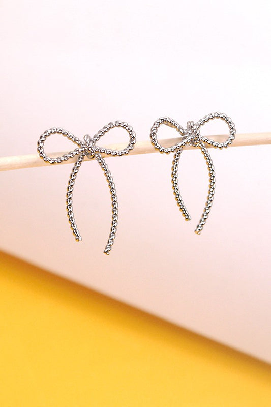 Rope Bow Stud Earrings - Silver