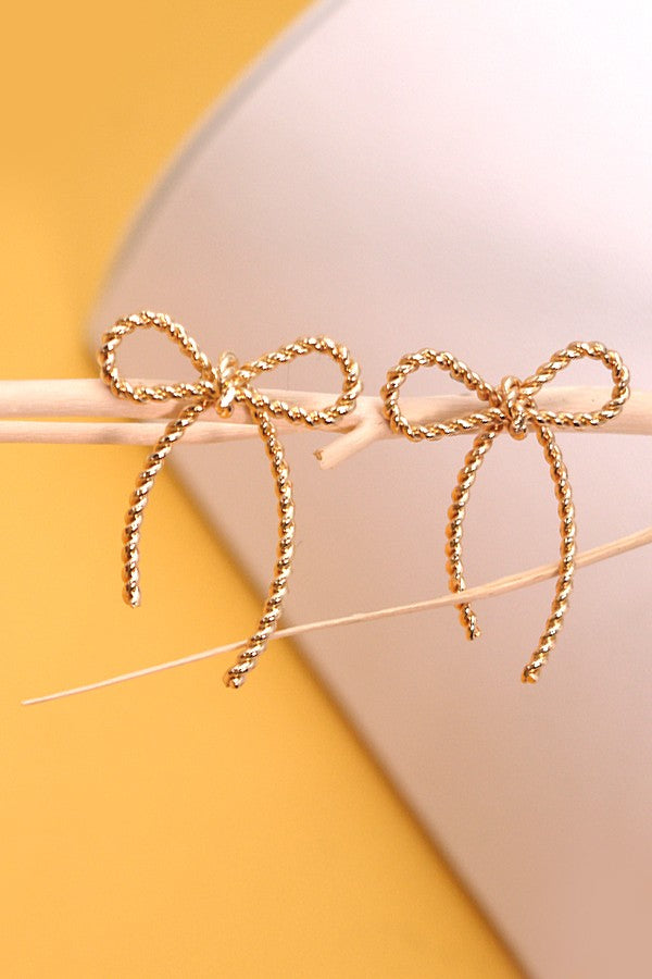 Rope Bow Stud Earrings - Gold