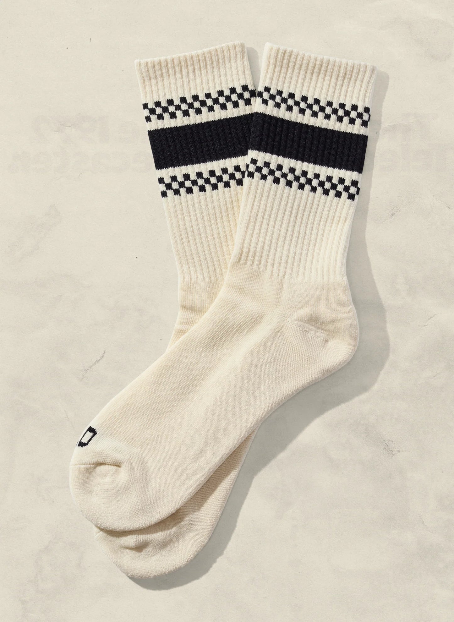 Checkerboard Striped Crew Socks - Eggshell