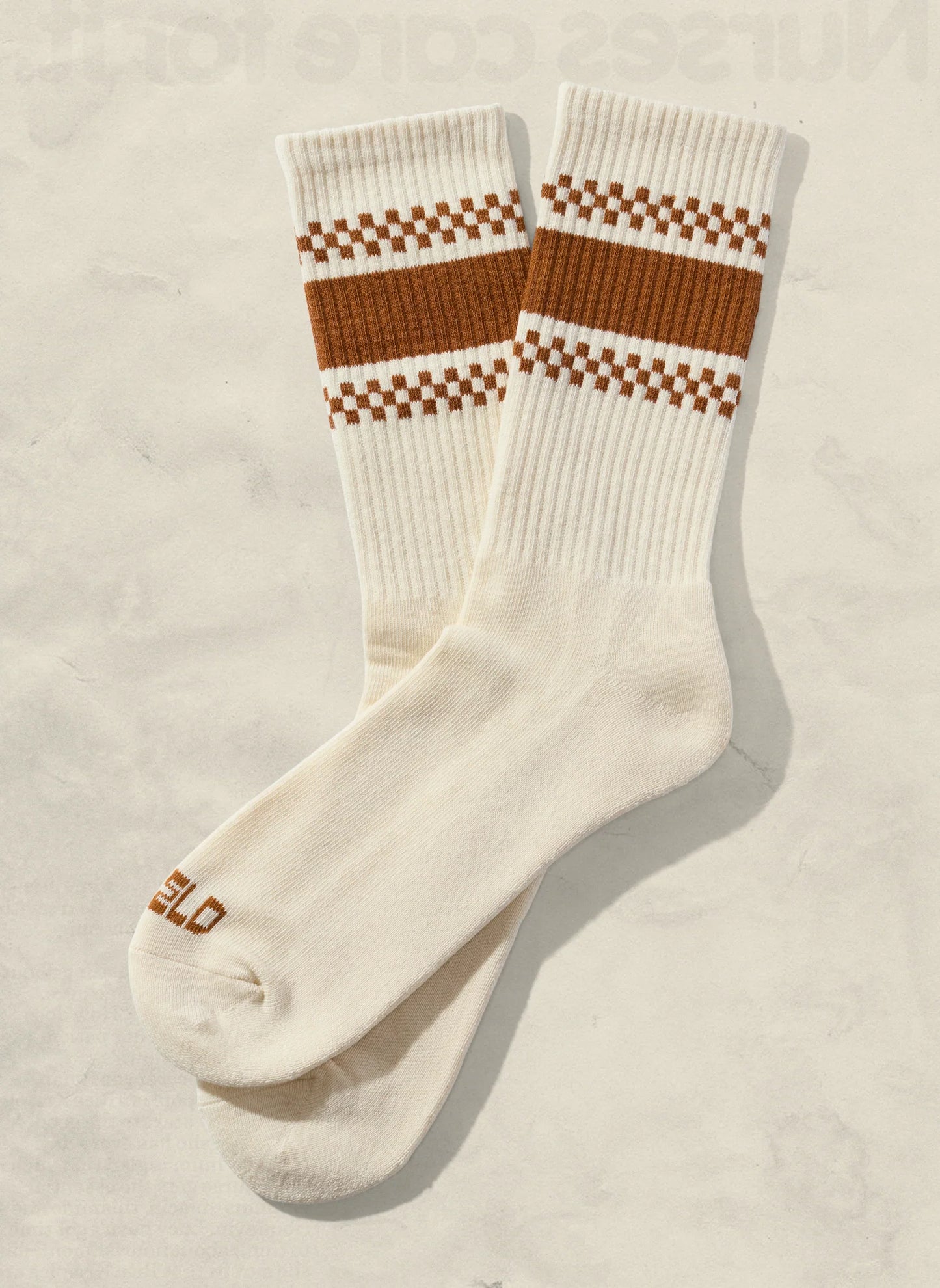 Checkerboard Striped Crew Socks - Rust
