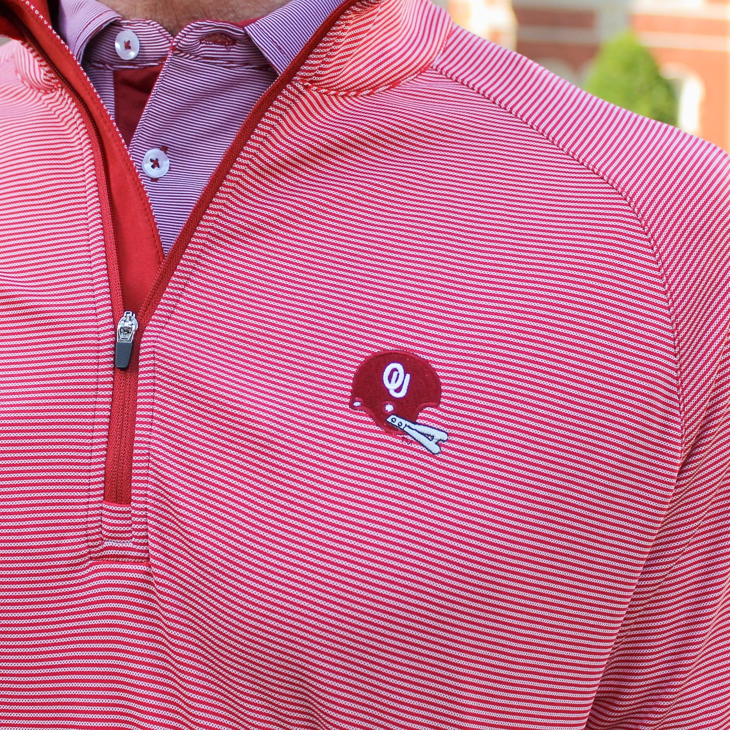 1966 Helmet 1/4 zip White/Crimson Stripe Pullover