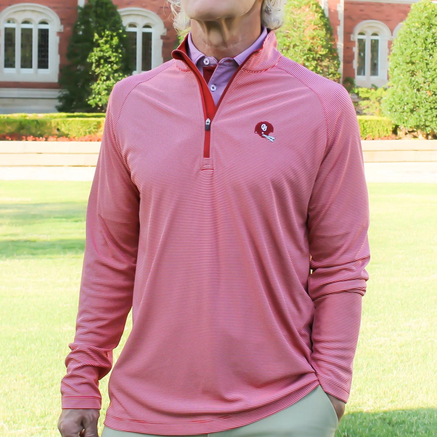 1966 Helmet 1/4 zip White/Crimson Stripe Pullover