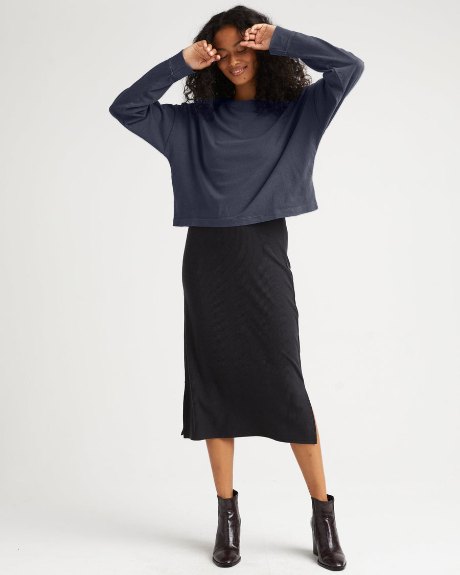 Relaxed Crop L/S Tee - Blue Steel