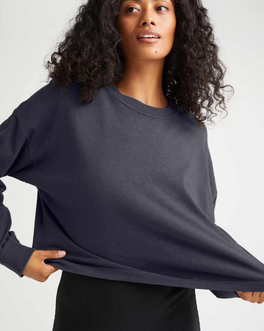 Relaxed Crop L/S Tee - Blue Steel
