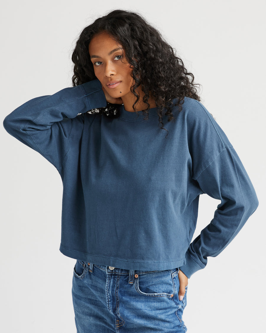 Relaxed Crop L/S Tee - Moonlit Ocean