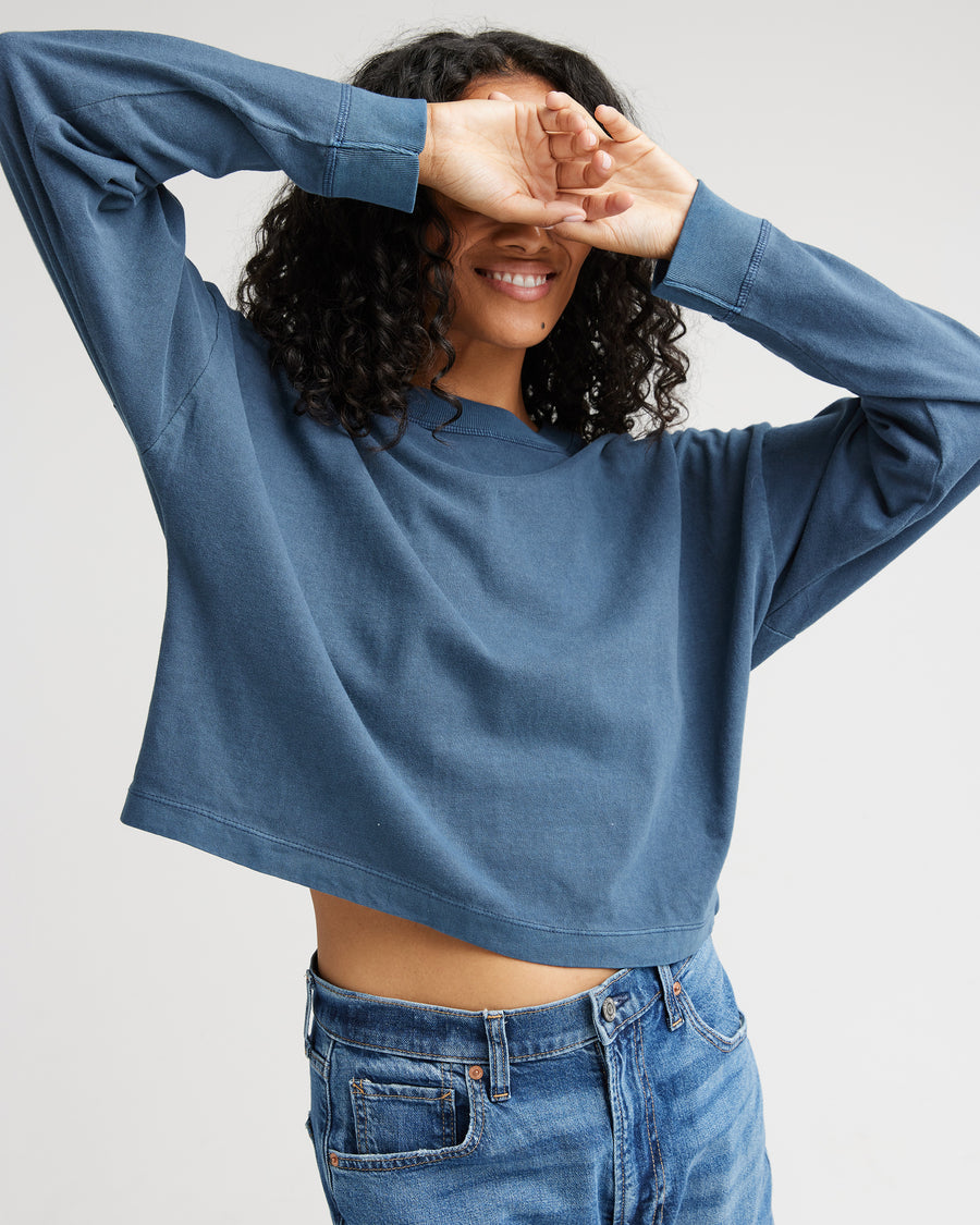 Relaxed Crop L/S Tee - Moonlit Ocean