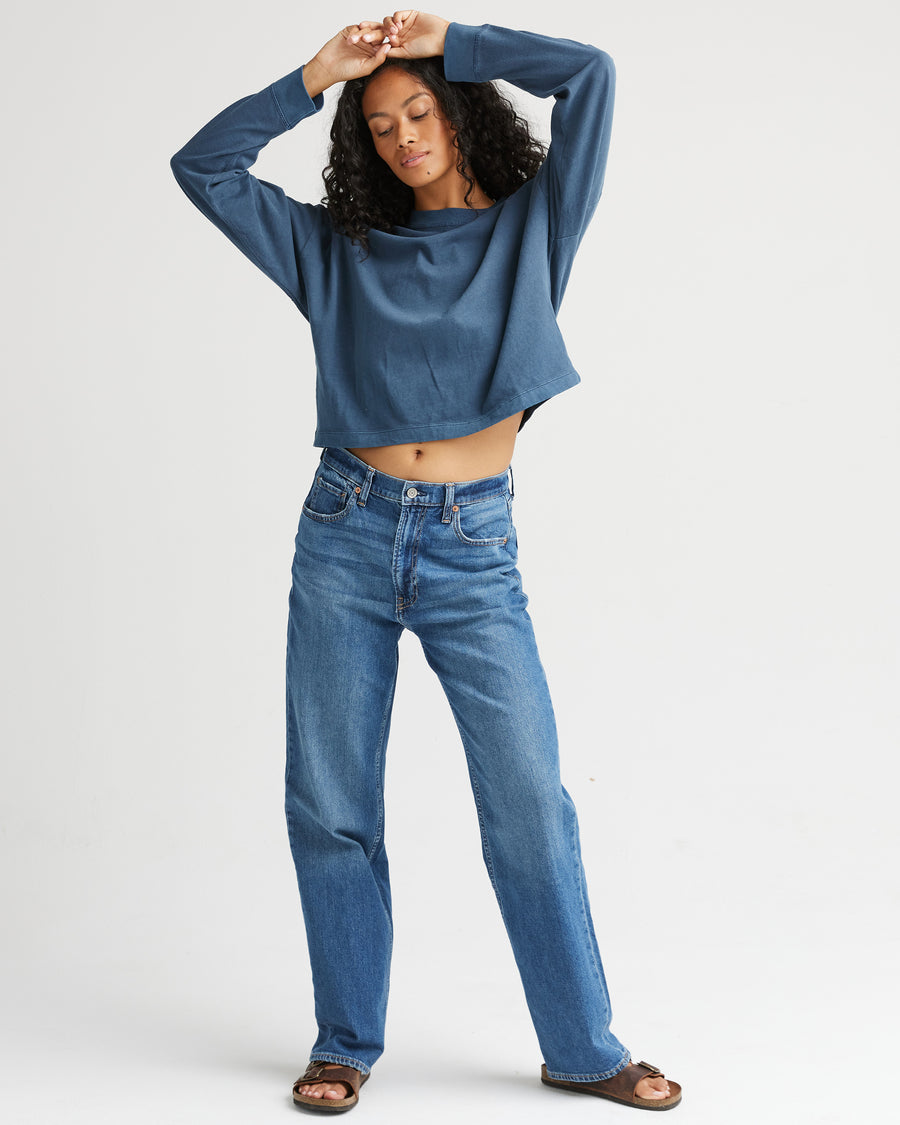 Relaxed Crop L/S Tee - Moonlit Ocean