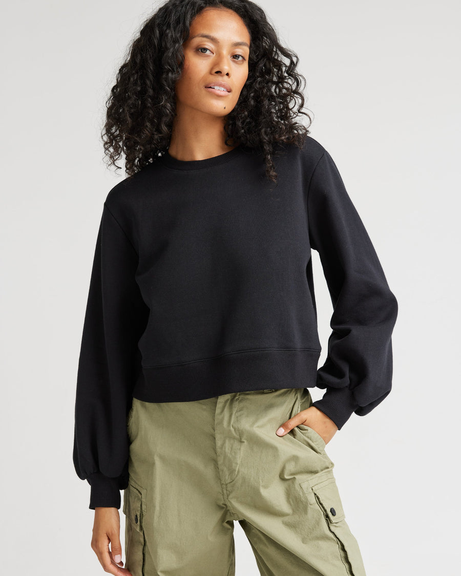 Recycled Fleece Cropped Sweatshirt - Black