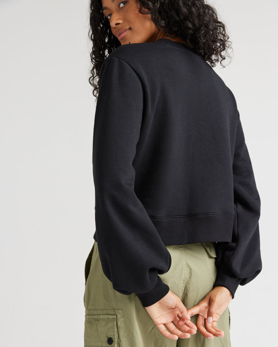 Recycled Fleece Cropped Sweatshirt - Black