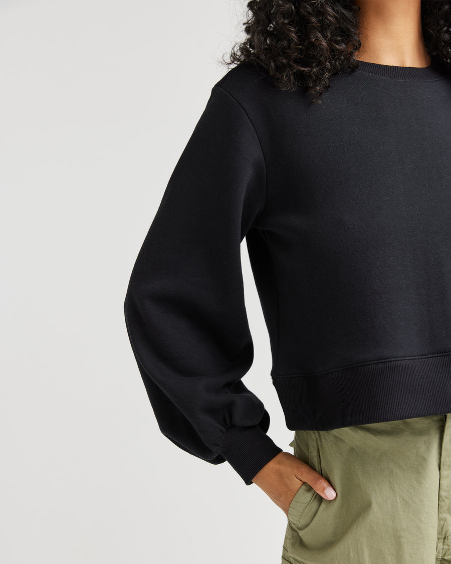 Recycled Fleece Cropped Sweatshirt - Black