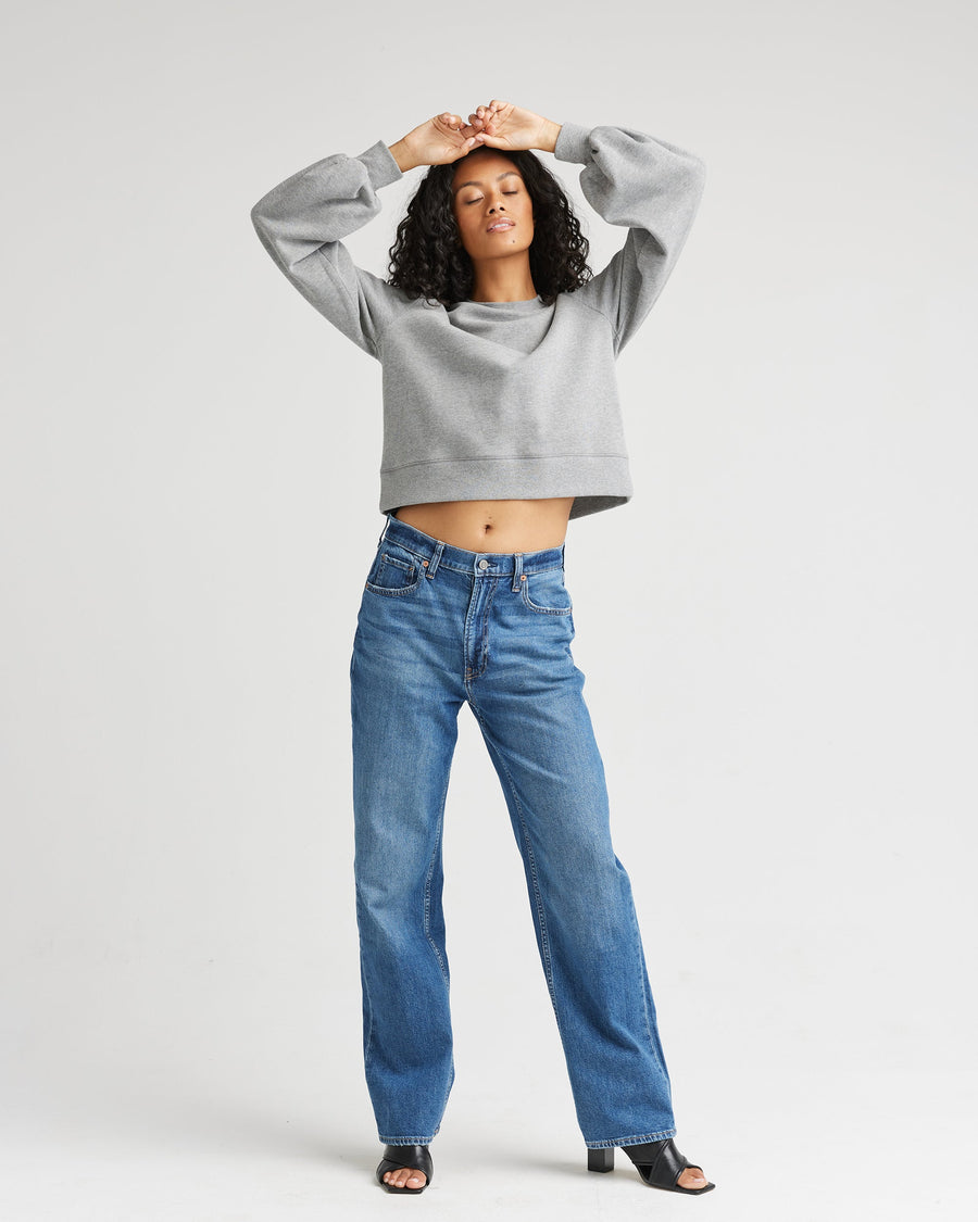 Recycled Fleece Cropped Sweatshirt - Heather Grey