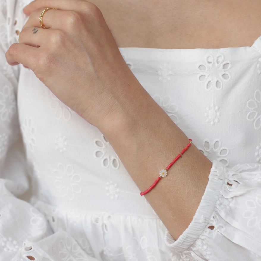 Daisy Miyuki Bead Friendship Bracelet - Coral
