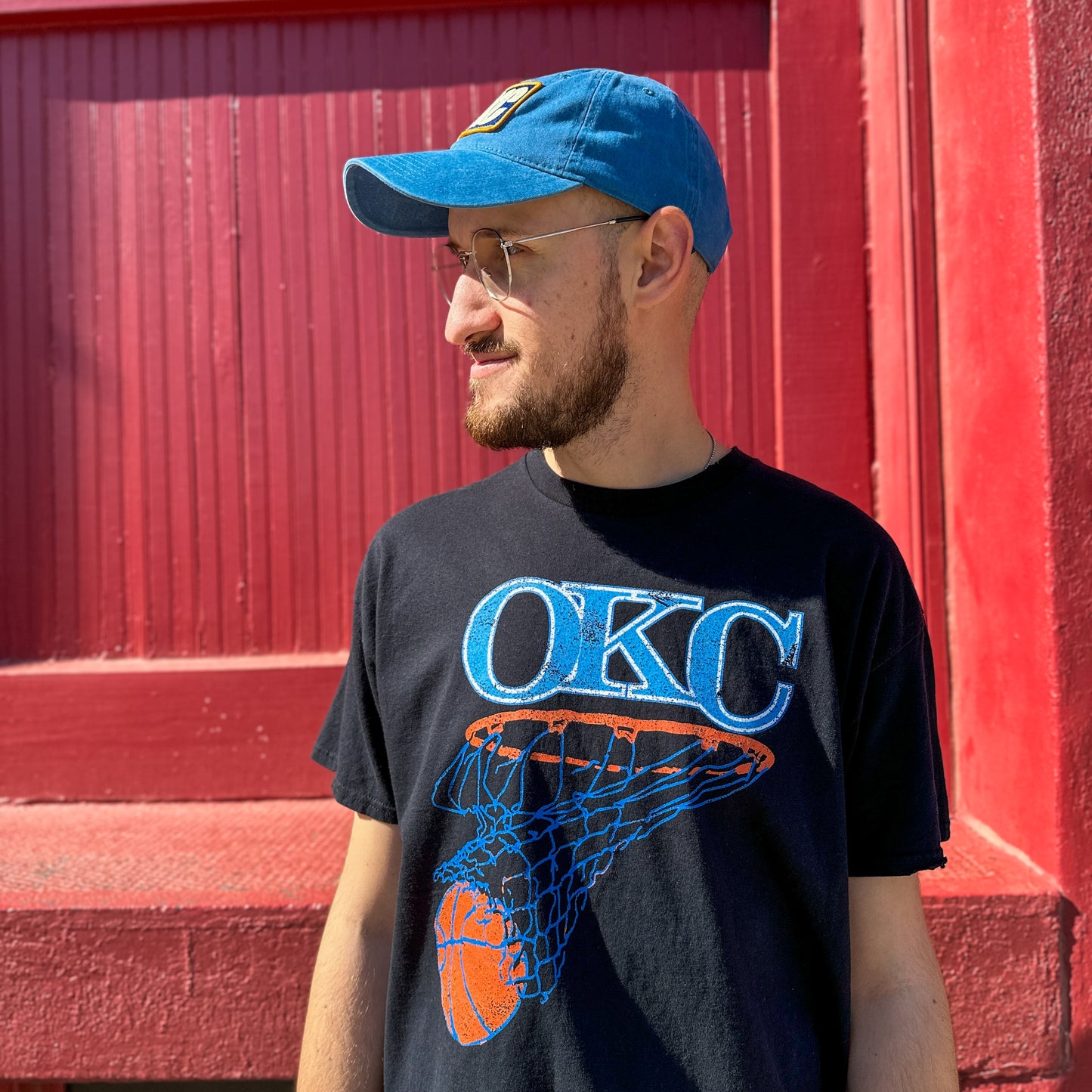 OKC Basketball Net Thrifted Tee - Black