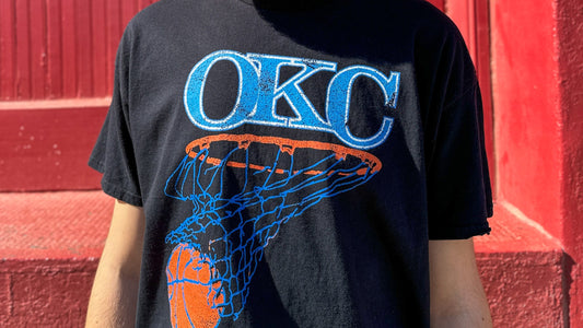 OKC Basketball Net Thrifted Tee - Black