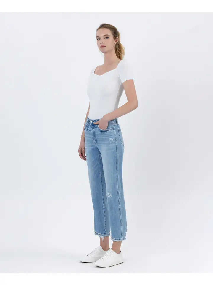 High Rise Distressed Hem Crop Straight Jeans - Boatload
