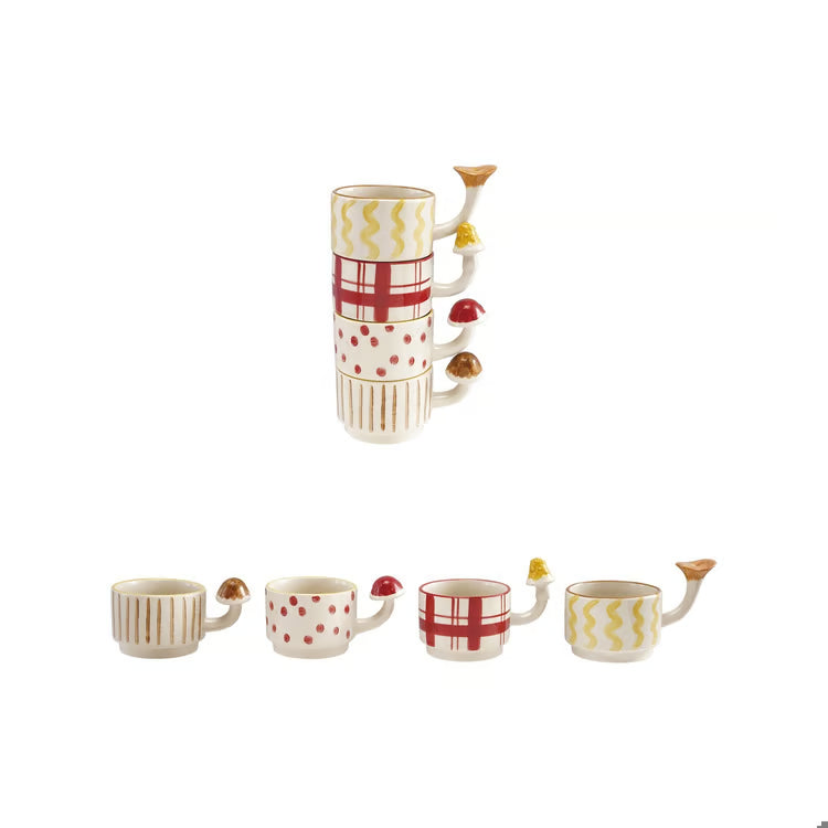 Stoneware Mug W Pattern & Mushroom Asstd.