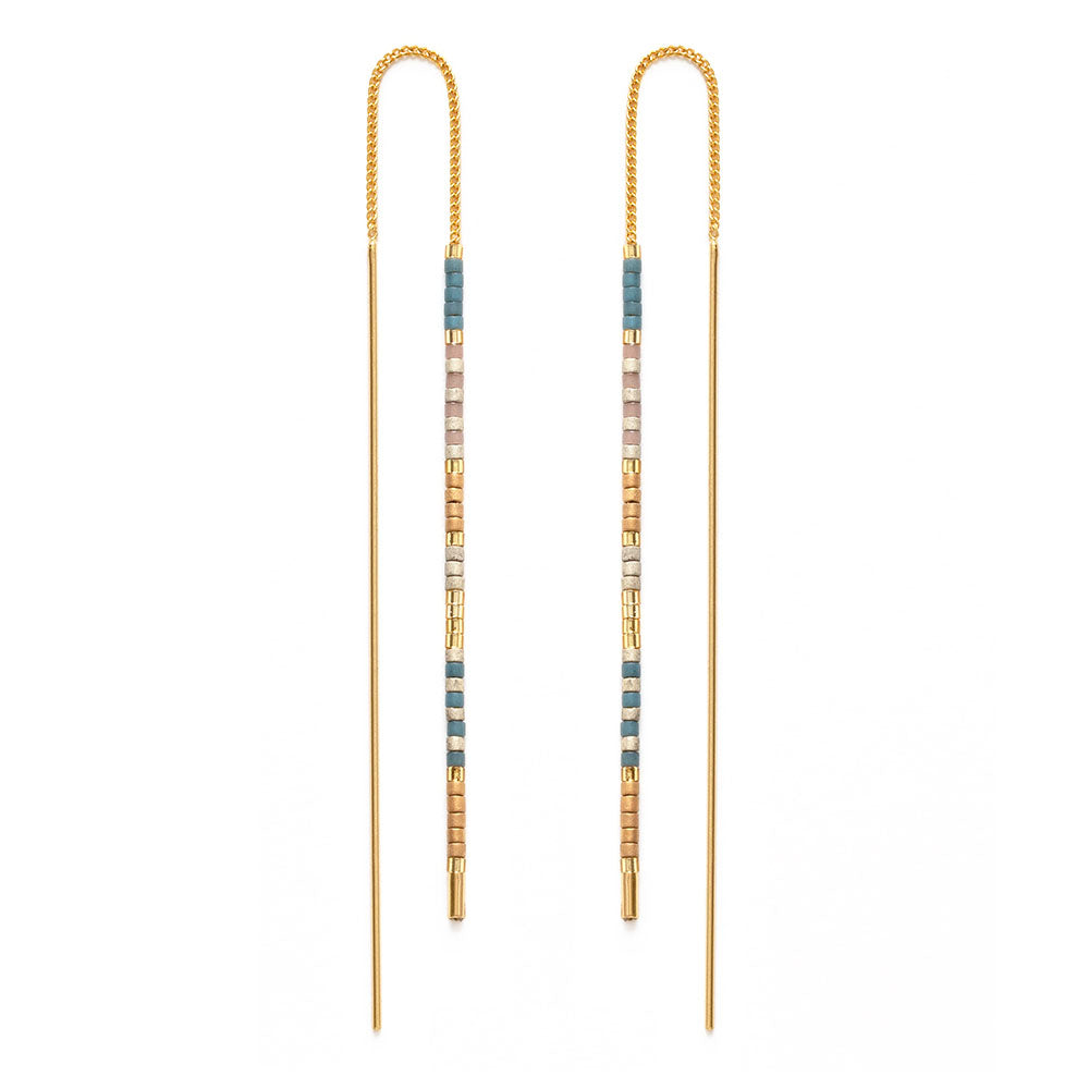 Miyuki Seed Bead Threader Earrings - Sky