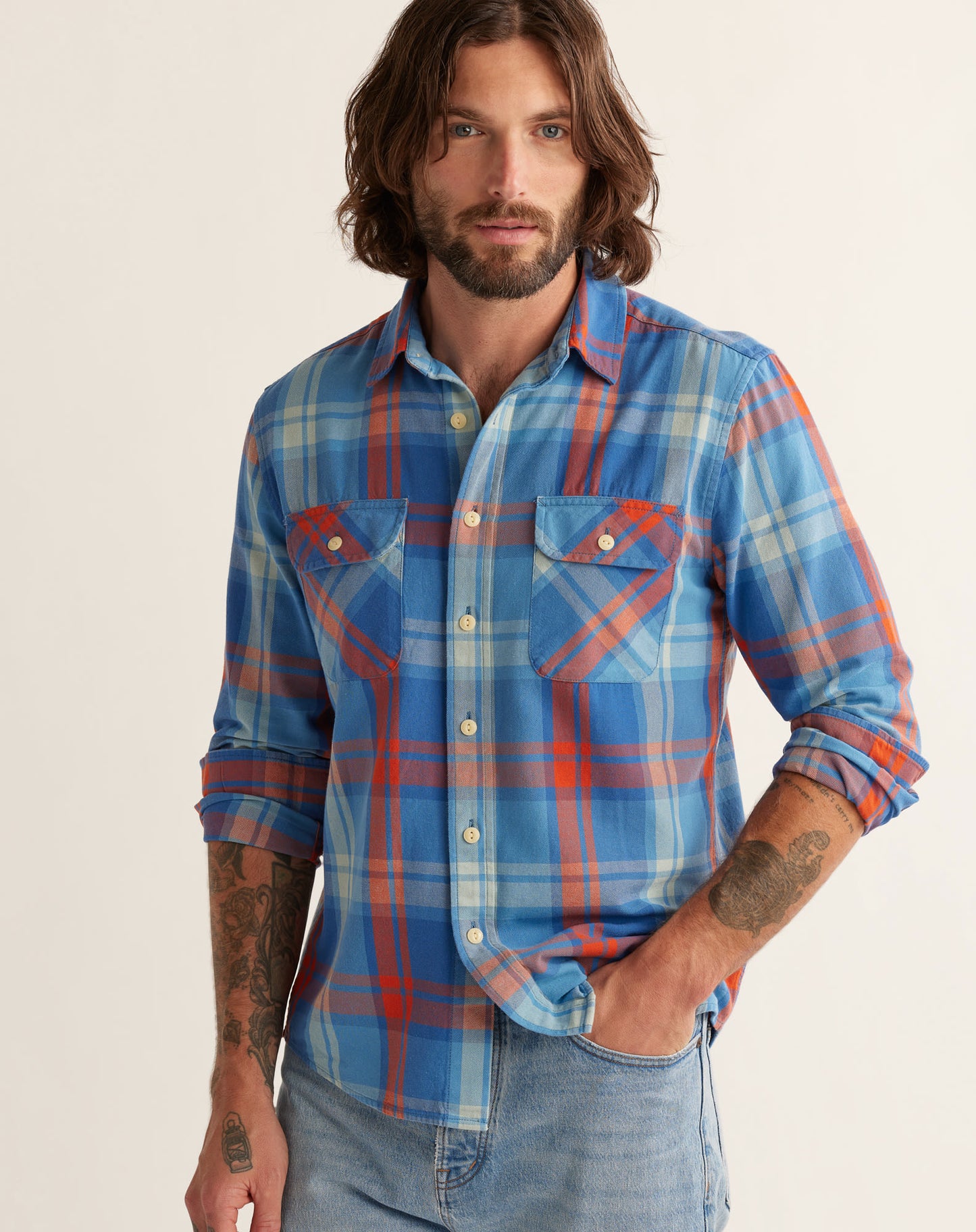 Beach Shack Shirt - Faded Indigo/Fire Red