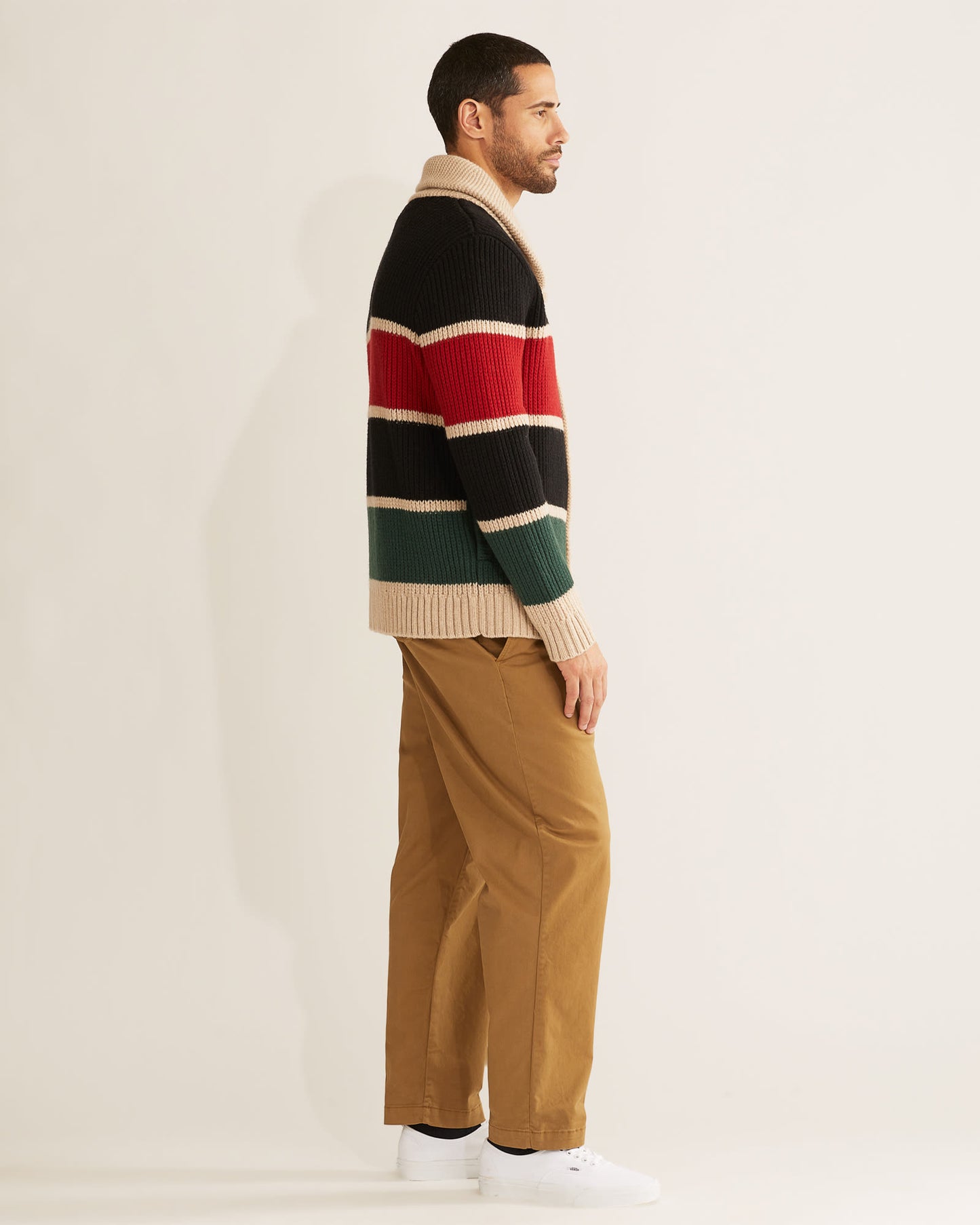 Ranger Stripe Lambswool Cardigan - Black/Green/Red