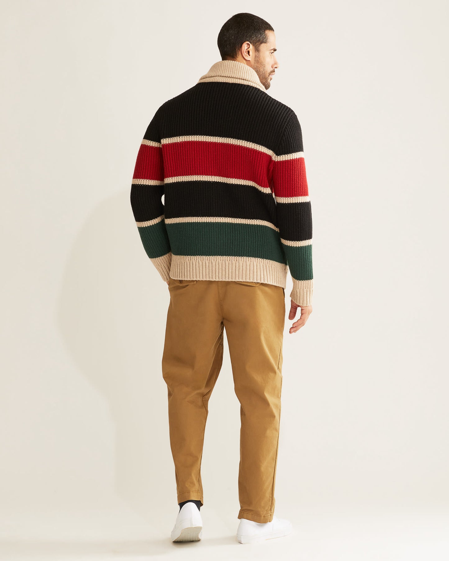 Ranger Stripe Lambswool Cardigan - Black/Green/Red