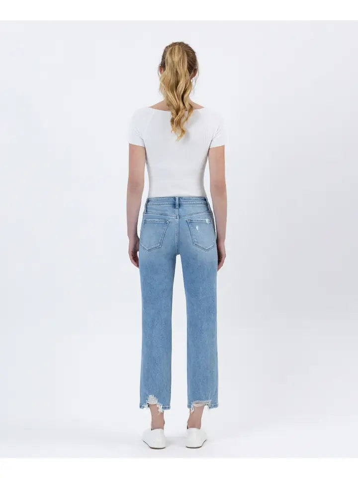 High Rise Distressed Hem Crop Straight Jeans - Boatload