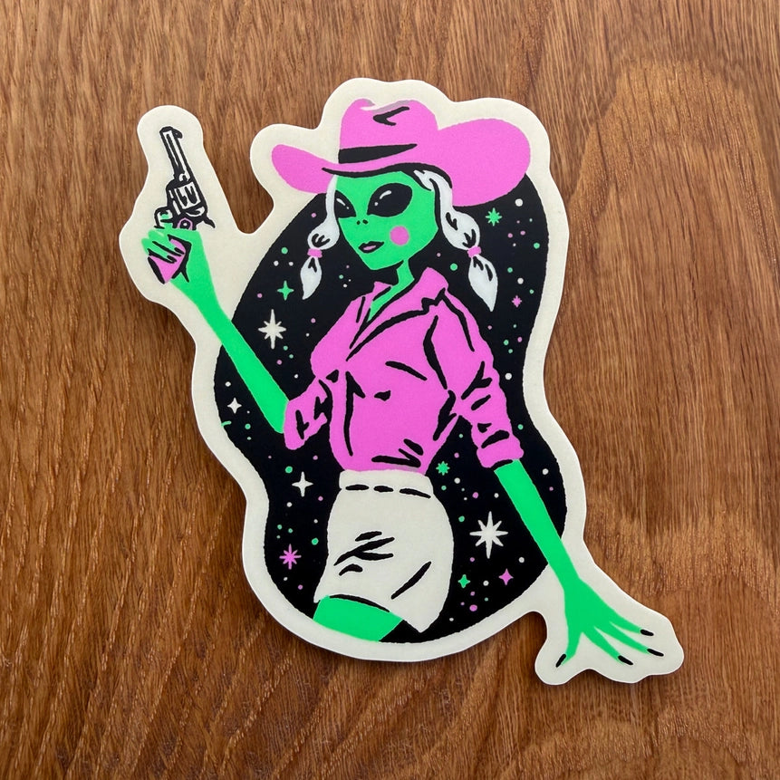 Alien Dolly - Vinyl Retro Cowgirl Sticker 4"