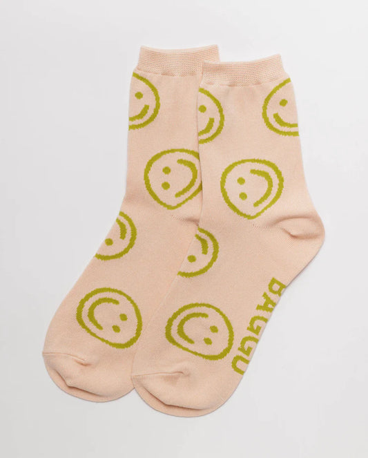Crew Sock - Light Pink Happy