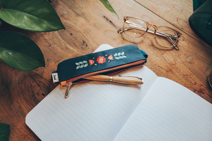 Evelyn Blue Embroidered Notebook Pouch