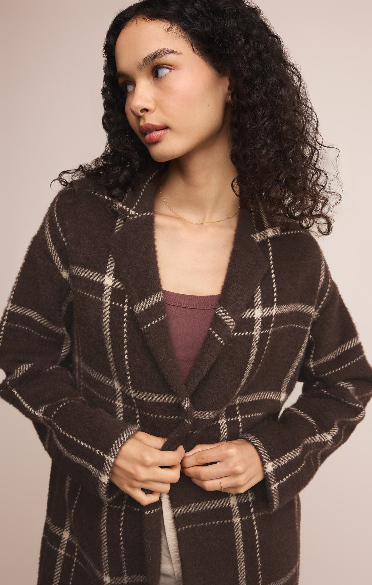 Mason Sweater Plaid Coat - Coffee Bean
