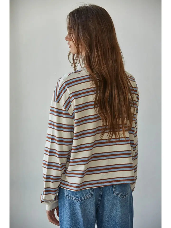 Stripe Crew Neck L/S Tee - Blue Camel
