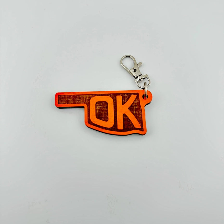 OK State Wooden Keychain - Orange
