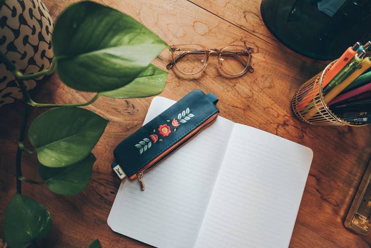 Evelyn Blue Embroidered Notebook Pouch