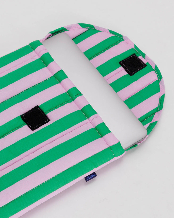 Puffy Laptop Sleeve 16" - Pink Green Awning