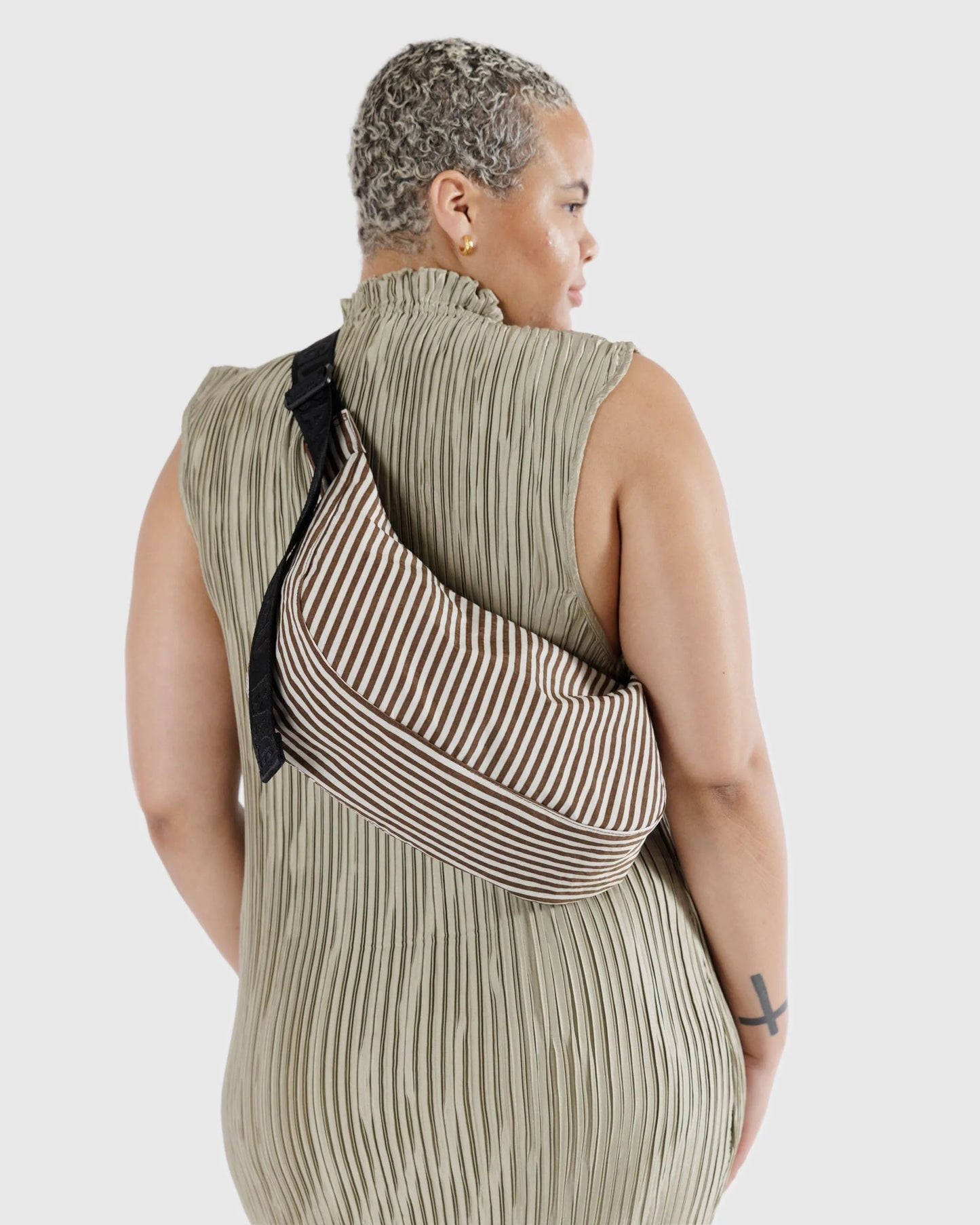 Medium Nylon Crescent Bag - Brown Stripe