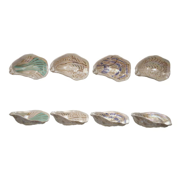 5"L Ceramic Oyster Dish w Gold Asstd.