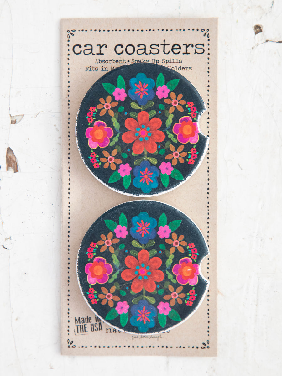 Car Coasters S/2 Folk Flower