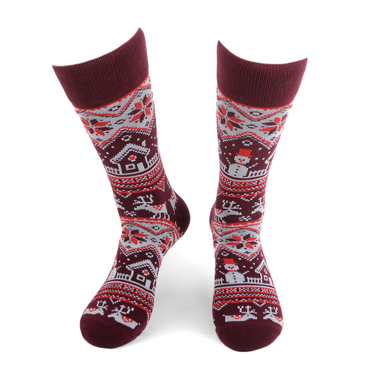 Vintage Winter Pattern Socks - Burgundy