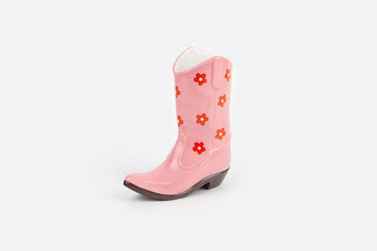 Rodeo Cowboy Boot Vase - Pink