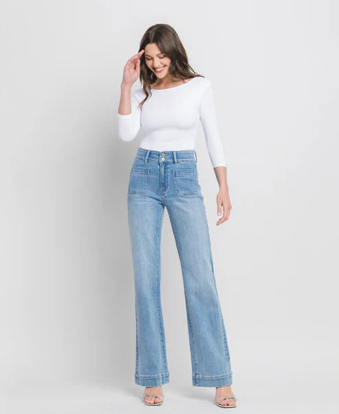 90's Vintage Super High Rise Flare Jeans - Bang On Blue