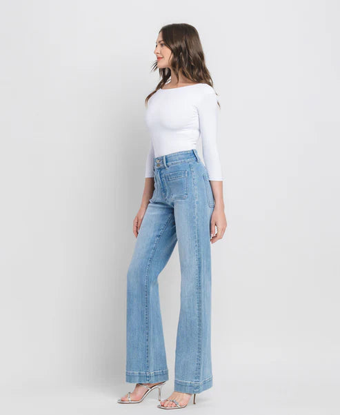 90's Vintage Super High Rise Flare Jeans - Bang On Blue